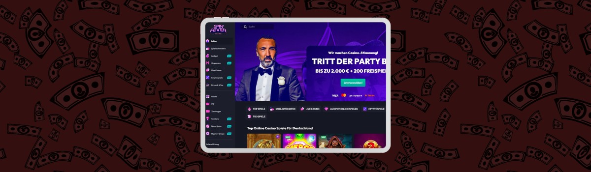 Screenshot von SpinFever Casino in Deutschland.